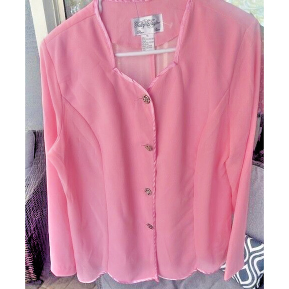 VINTAGE Tally Taylor Womens Sz 14 Suit Top Blazer Formal PINK RHINESTONE BUTTONS - Picture 1 of 14